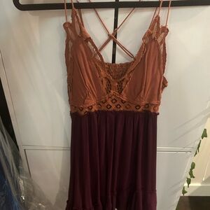 Free People Lace Trim Chemise in Rust and Plum